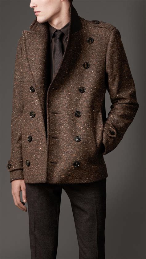 burberry pea coat man|burberry men's wool coat.